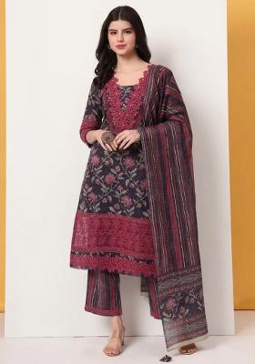 Purple Motif Cotton Kurta Dupatta Set