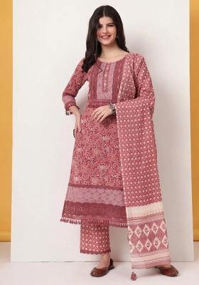 Pink Motif Cotton Kurta Dupatta Set
