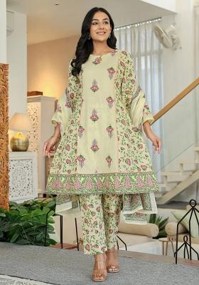 Yellow Motif Cotton Kurta Dupatta Set