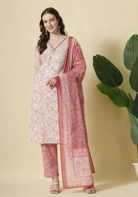 Pink Motif Cotton Kurta Dupatta Set