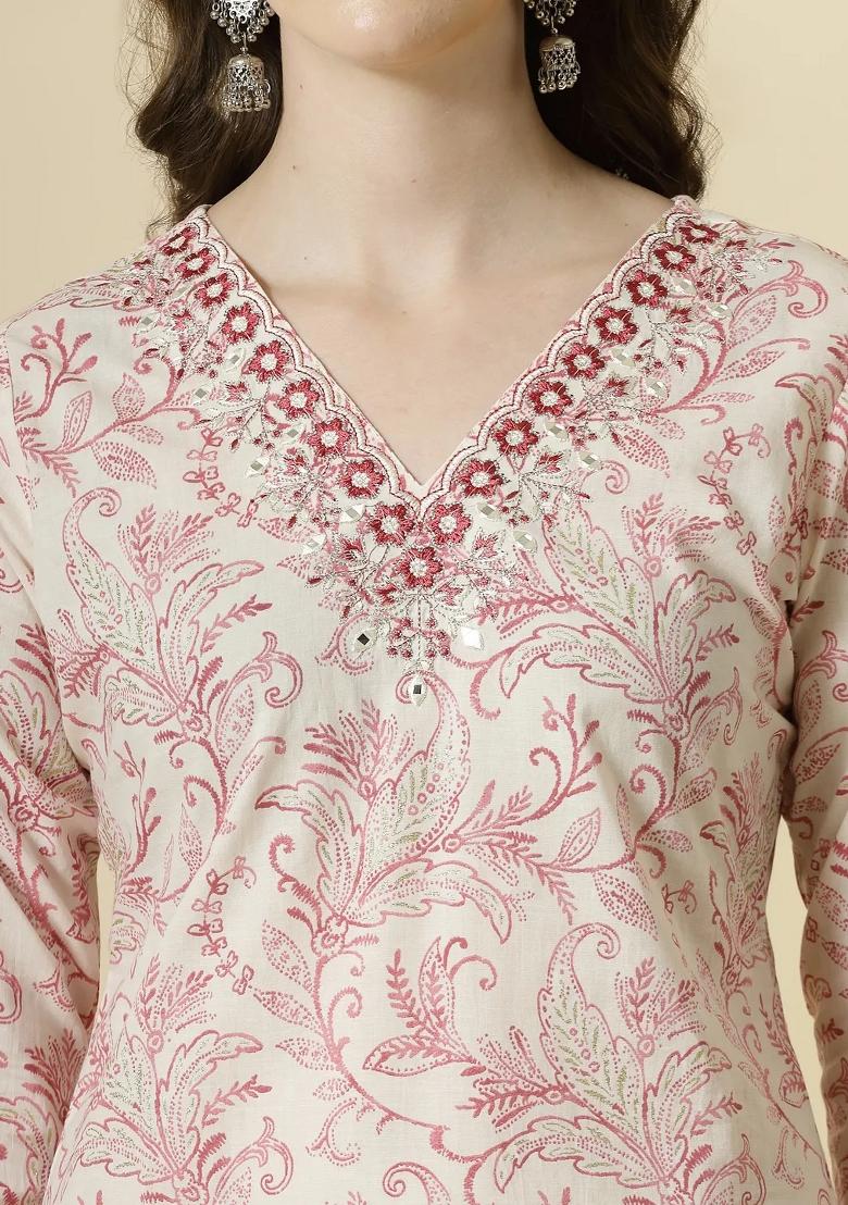 Pink Motif Cotton Kurta Dupatta Set - Indya
