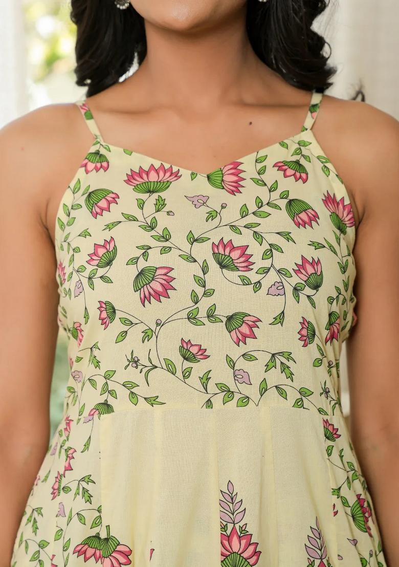 Yellow Motif Cotton Kurta Dupatta Set - Indya