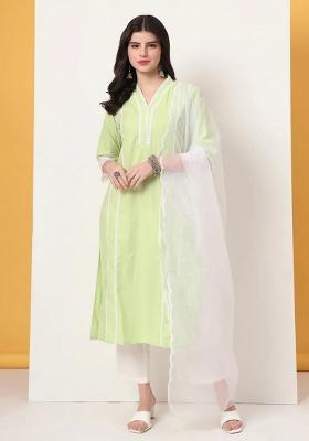 Green Motif Cotton Kurta Dupatta Set