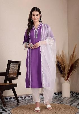 Purple Motif Cotton Kurta Dupatta Set