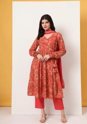 Red Motif Cotton Kurta Dupatta Set
