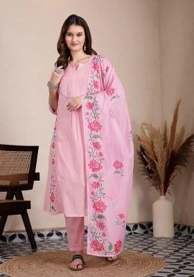 Pink Motif Cotton Kurta Dupatta Set