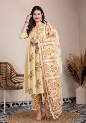 Yellow Motif Cotton Kurta Dupatta Set