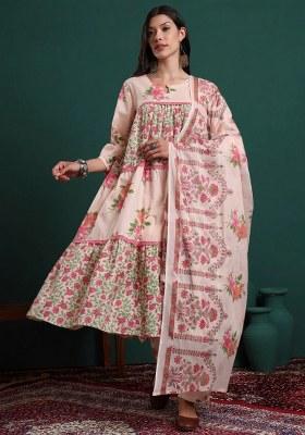 Pink Printed Cotton Kurta Dupatta Set