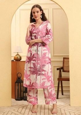 Pink Printed Cotton Kurta Set