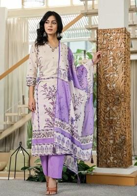 Purple Motif Cotton Kurta Dupatta Set