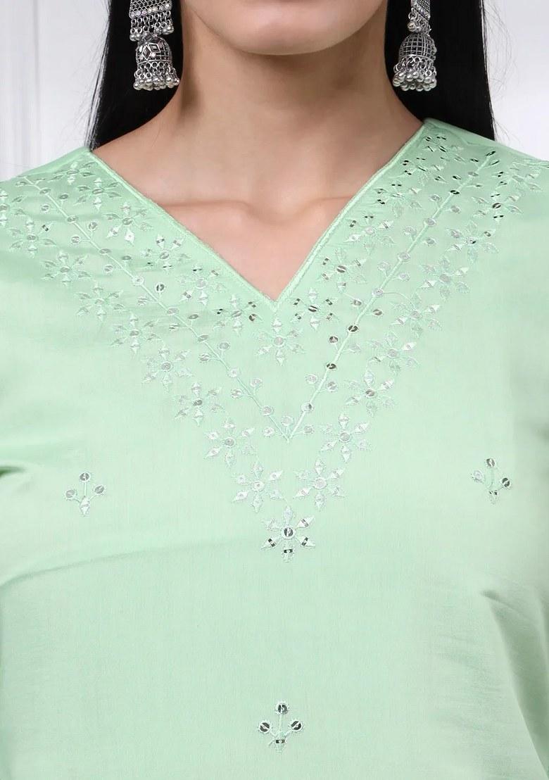 Pastel Green Motif Silk Blend Kurta Dupatta Set - Indya