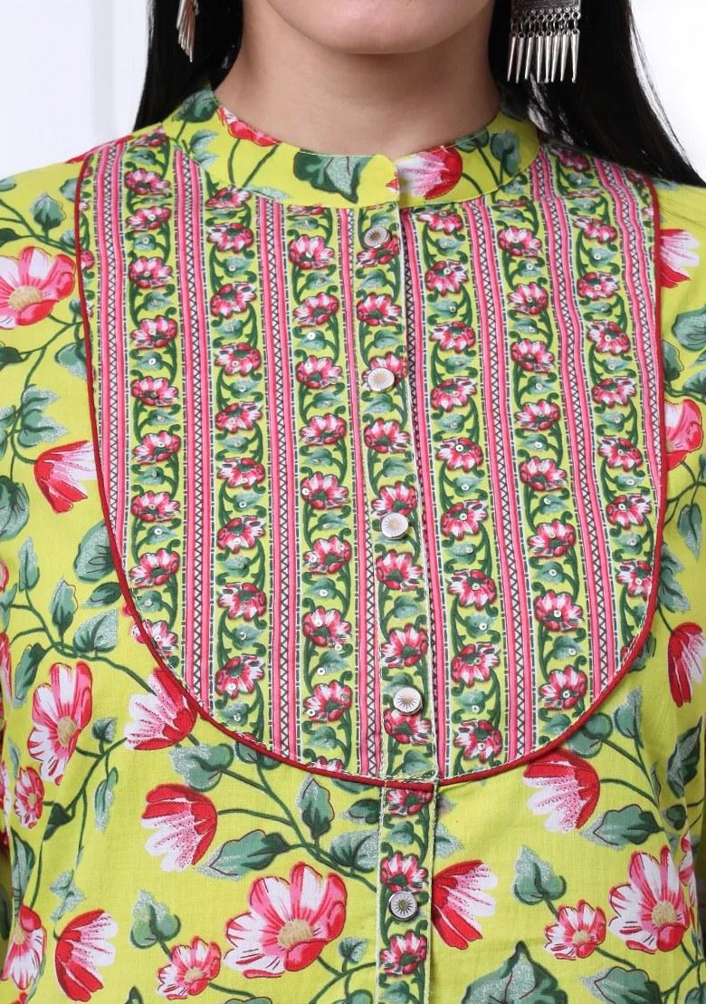 Yellow Motif Cotton Kurta Dupatta Set - Indya