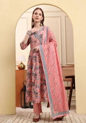Pink Motif Cotton Kurta Dupatta Set