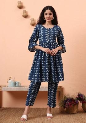 Blue Motif Cotton Kurta Set