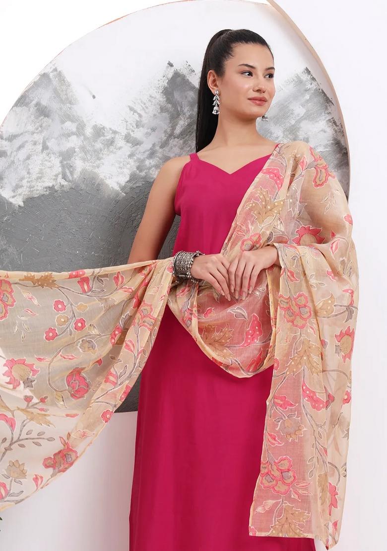 Pink Motif Silk Blend Kurta Dupatta Set - Indya