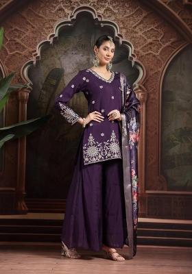 Purple Motif Chanderi Silk Kurta Dupatta Set