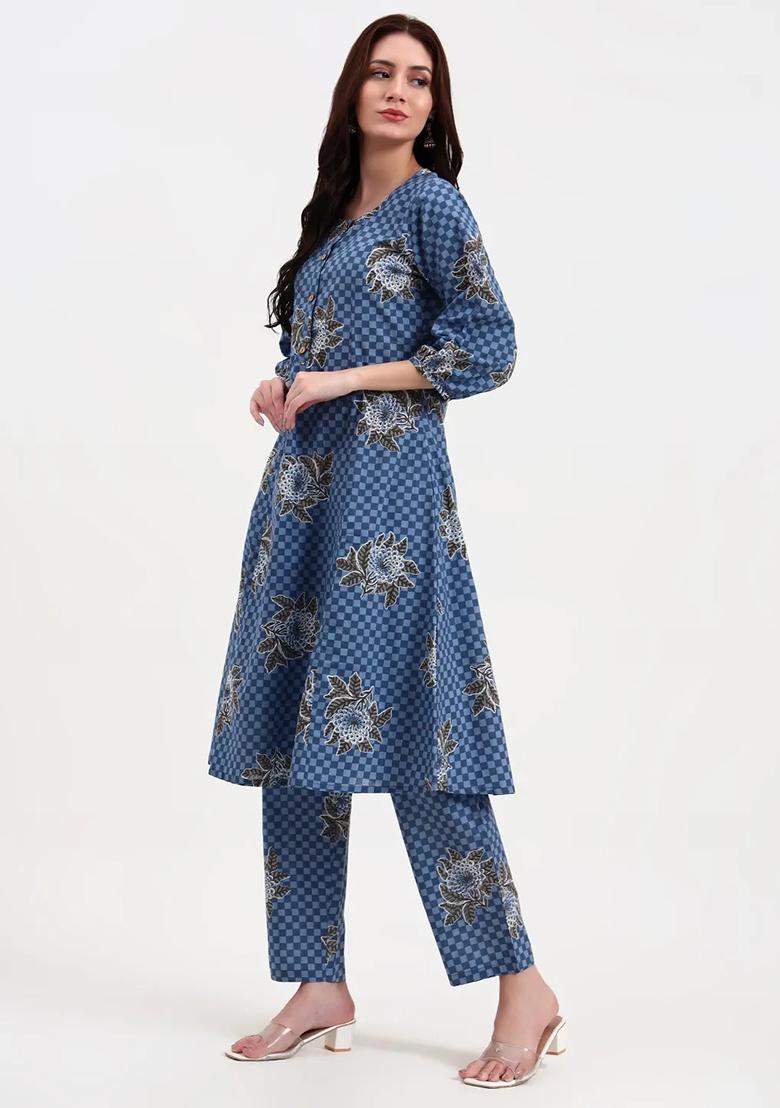 Pink Motif Cotton Kurta Dupatta Set - Indya