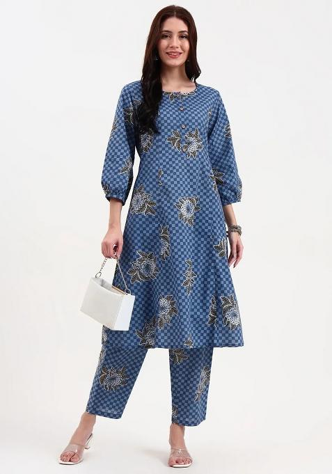 Pink Motif Cotton Kurta Dupatta Set