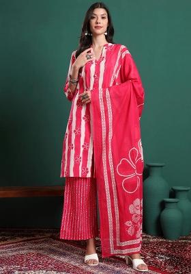 Sky Blue Motif Cotton Kurta Dupatta Set