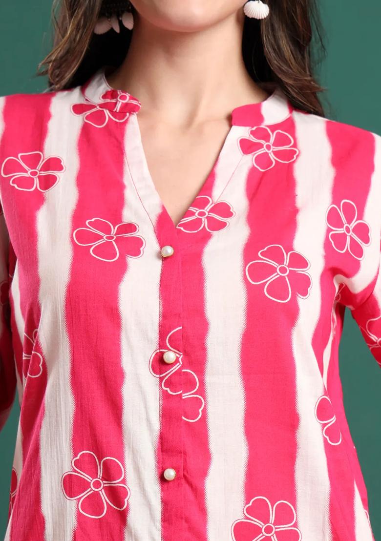 Sky Blue Motif Cotton Kurta Dupatta Set - Indya