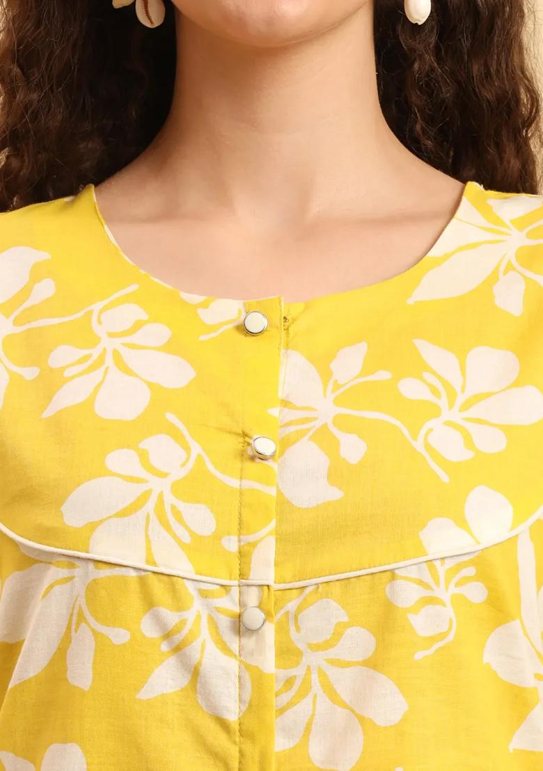 Yellow Motif Cotton Kurta Set - Indya