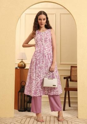 Purple Motif Cotton Kurta Set