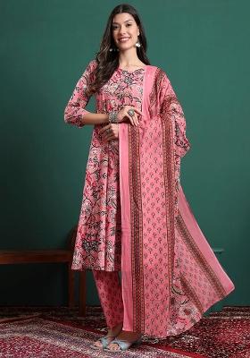 Pink Printed Cotton Kurta Dupatta Set