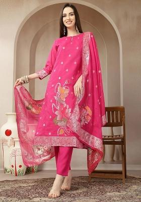 Pink Printed Chanderi Silk Kurta Dupatta Set