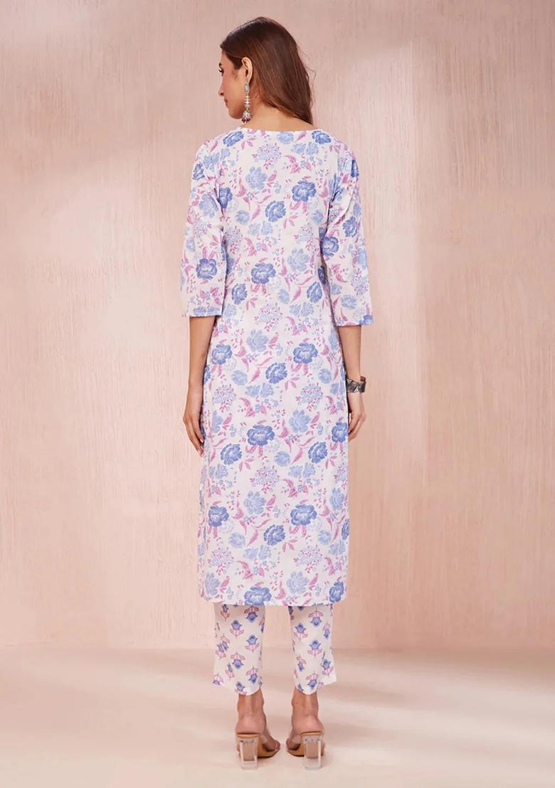 Violet Printed Cotton Kurta Dupatta Set - Indya