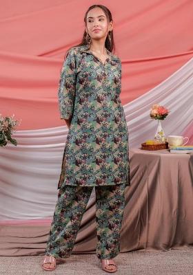 Green Printed Cotton Kurta Set