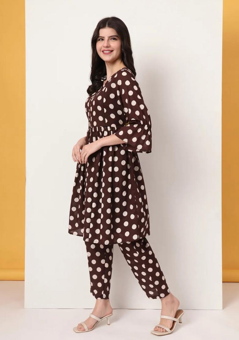 Brown Motif Cotton Kurta Set - Indya