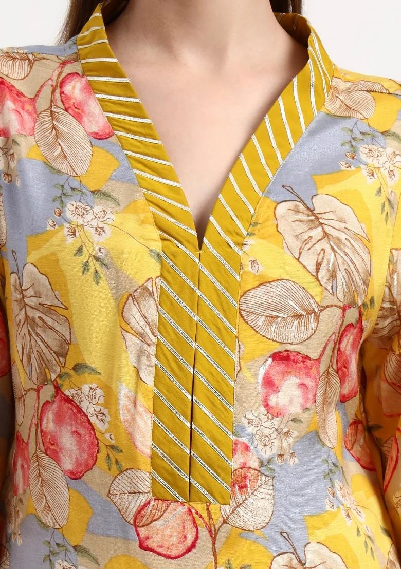 Yellow Motif Silk Blend Kurta Dupatta Set - Indya