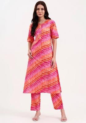 Pink Motif Cotton Kurta Set