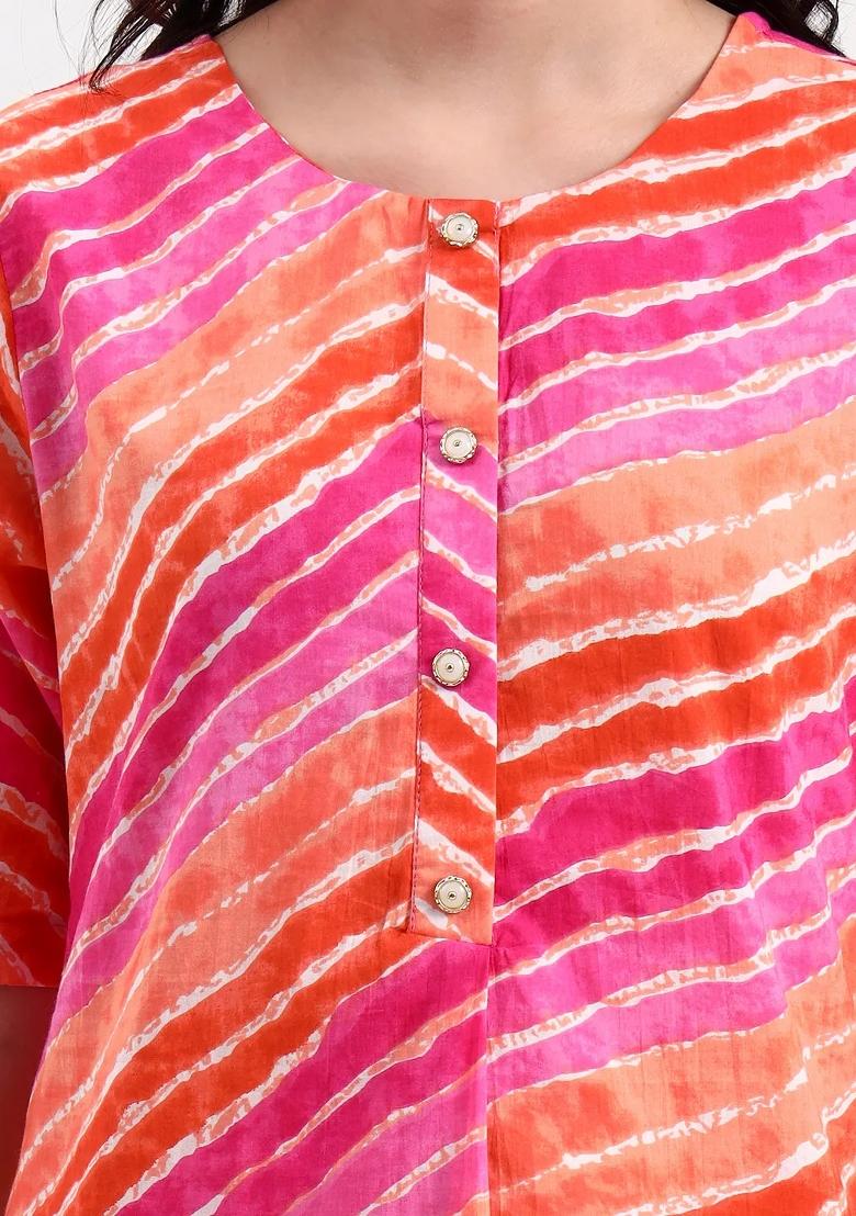 Pink Motif Cotton Kurta Set - Indya