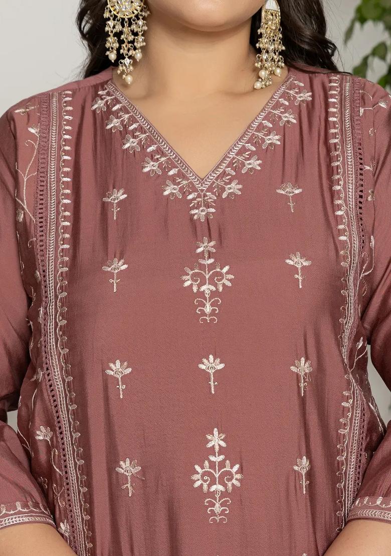 Rust Motif Silk Blend Kurta Dupatta Set - Indya