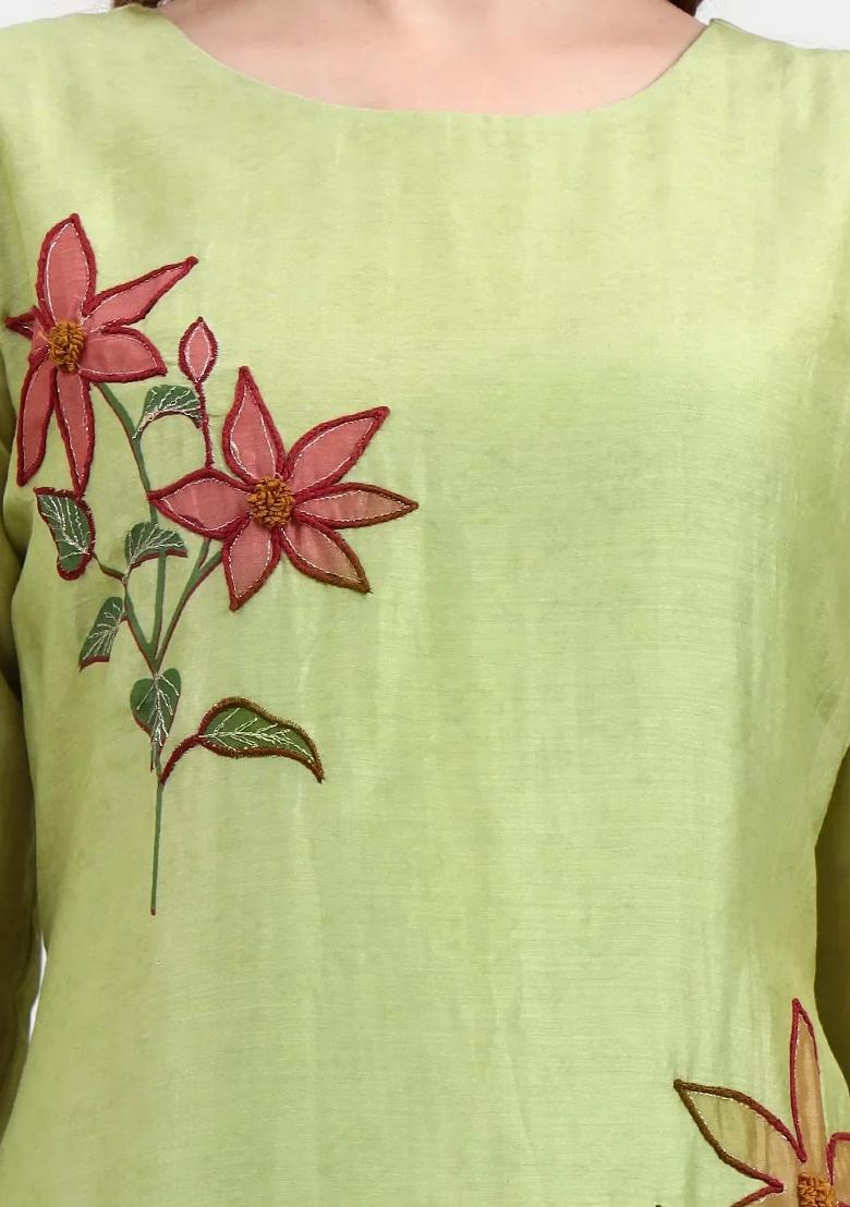 Green Motif Chanderi Silk Kurta Dupatta Set - Indya