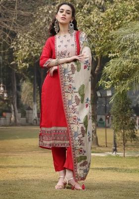Pink Motif Silk Blend Kurta Dupatta Set