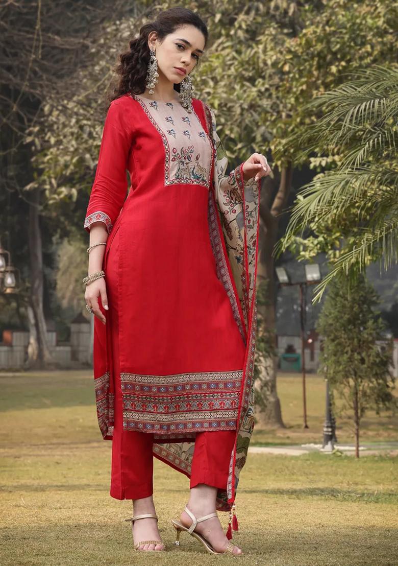 Pink Motif Silk Blend Kurta Dupatta Set - Indya