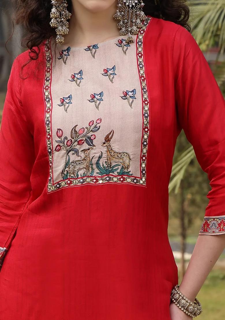 Pink Motif Silk Blend Kurta Dupatta Set - Indya