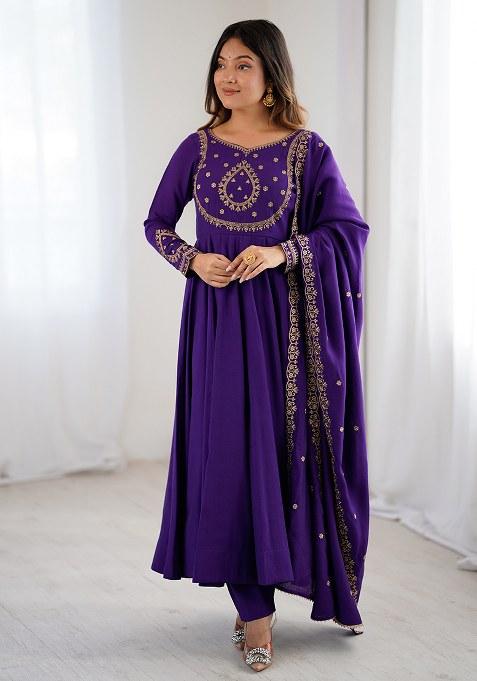 Purple Embroidery Georgette Kurta Set