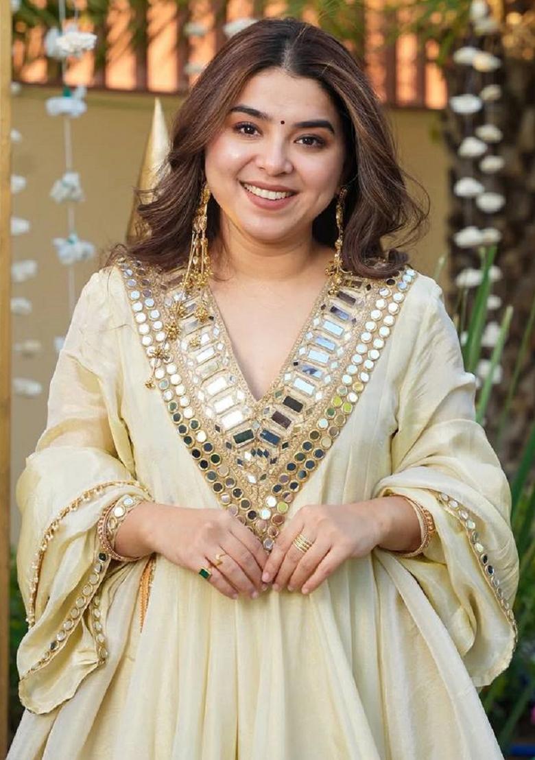 off white Mirror Work Cosmos Kurta Set - Indya