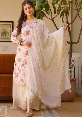 White Embroidered Chinon Kurta Set
