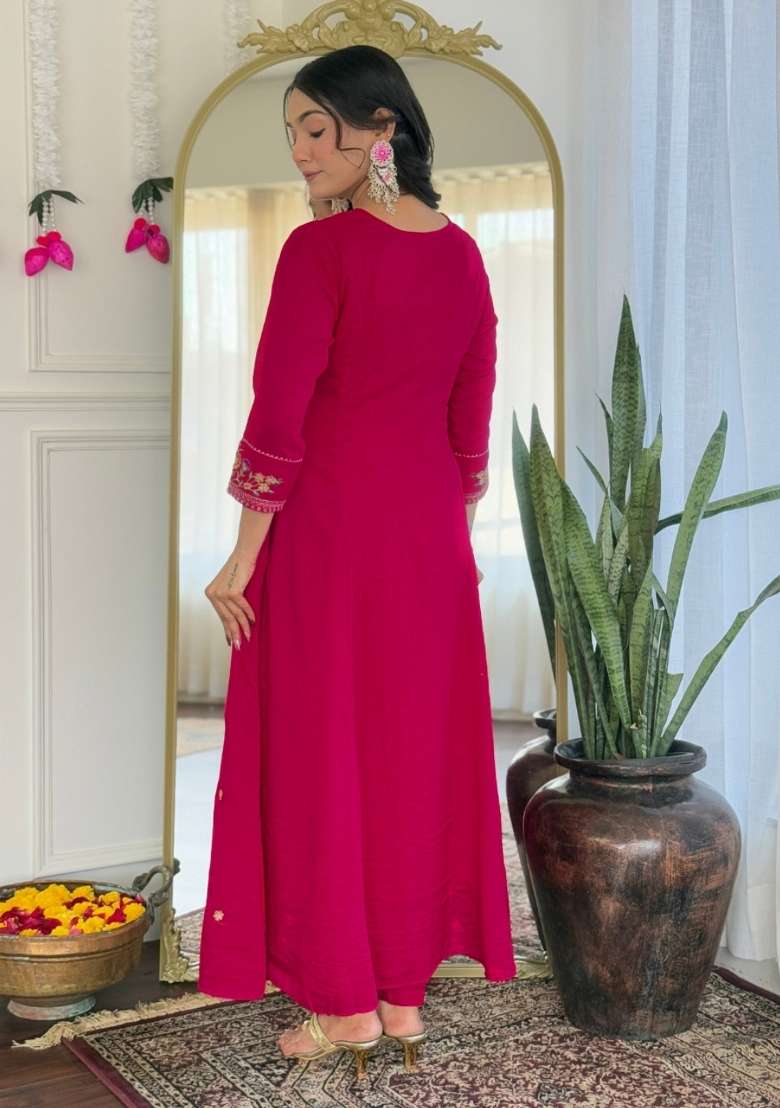 Rani Embroidered Silk Blend A Line Kurta Set - Indya