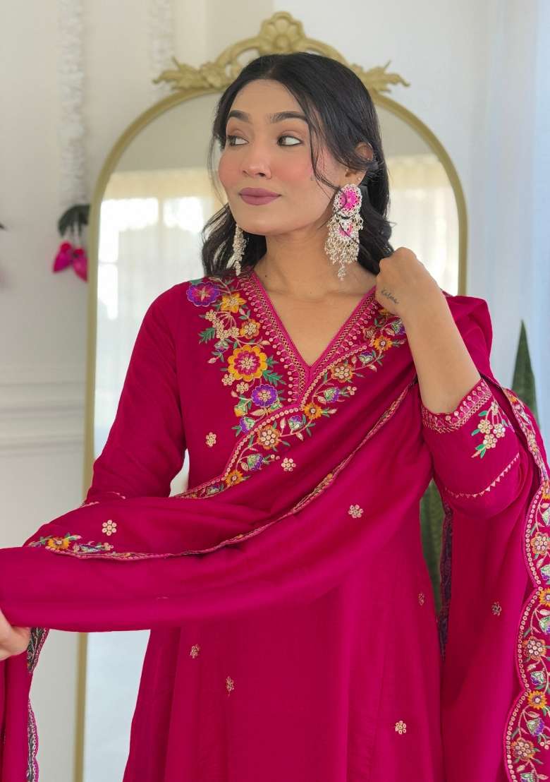 Rani Embroidered Silk Blend A Line Kurta Set - Indya