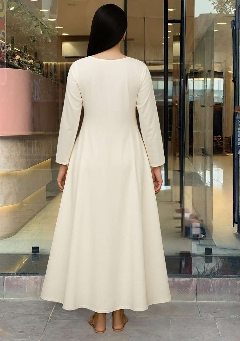 White Embroidered Cotton Anarkali Set - Indya