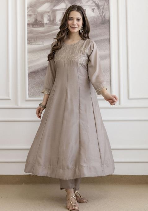 Chiku Embroidered Vichitra Silk Kurta Set