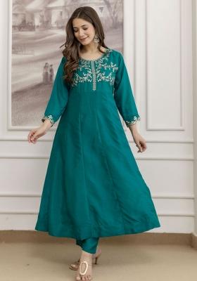 Rama Embroidered Silk A Line Kurta Set