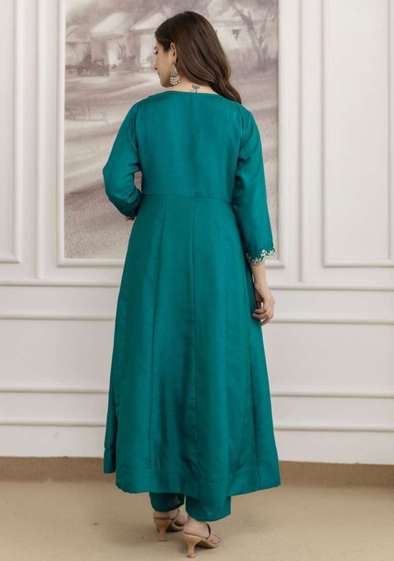 Rama Embroidered Silk Blend A Line Kurta Set - Indya