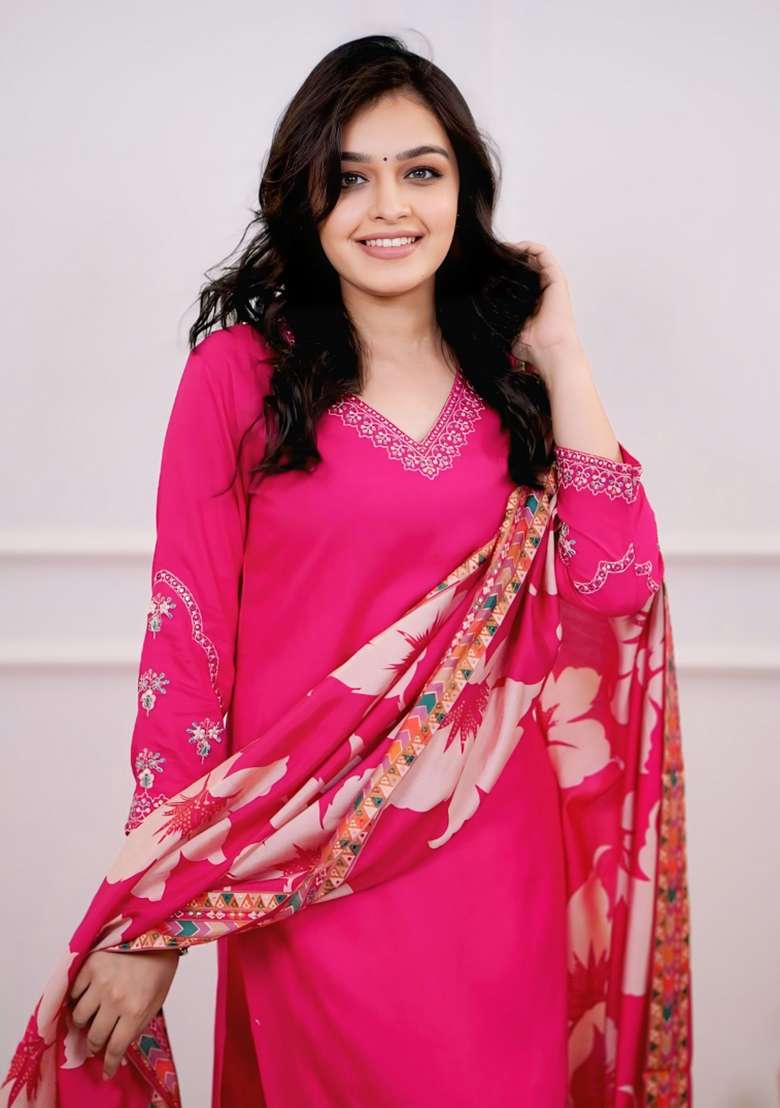 Pink Solid Silk Straight Kurta Set - Indya