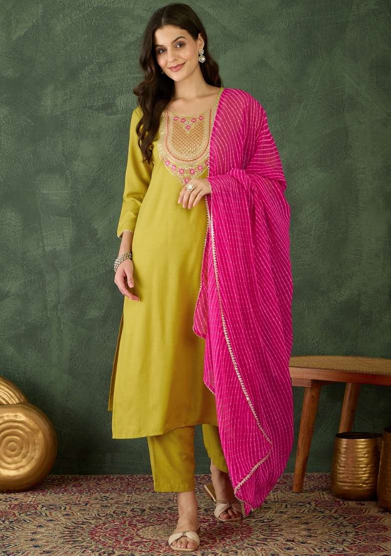 Liril Embroidered Rayon Straight Kurta Set - Indya